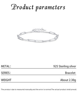 สร้อยข้อมือเงินแท้ S925 แบบโซ่คลิปหนีบกระดาษ ดีไซน์เรียบหรู ปรับขนาดได้ สำหรับผู้หญิง - Product Image 5