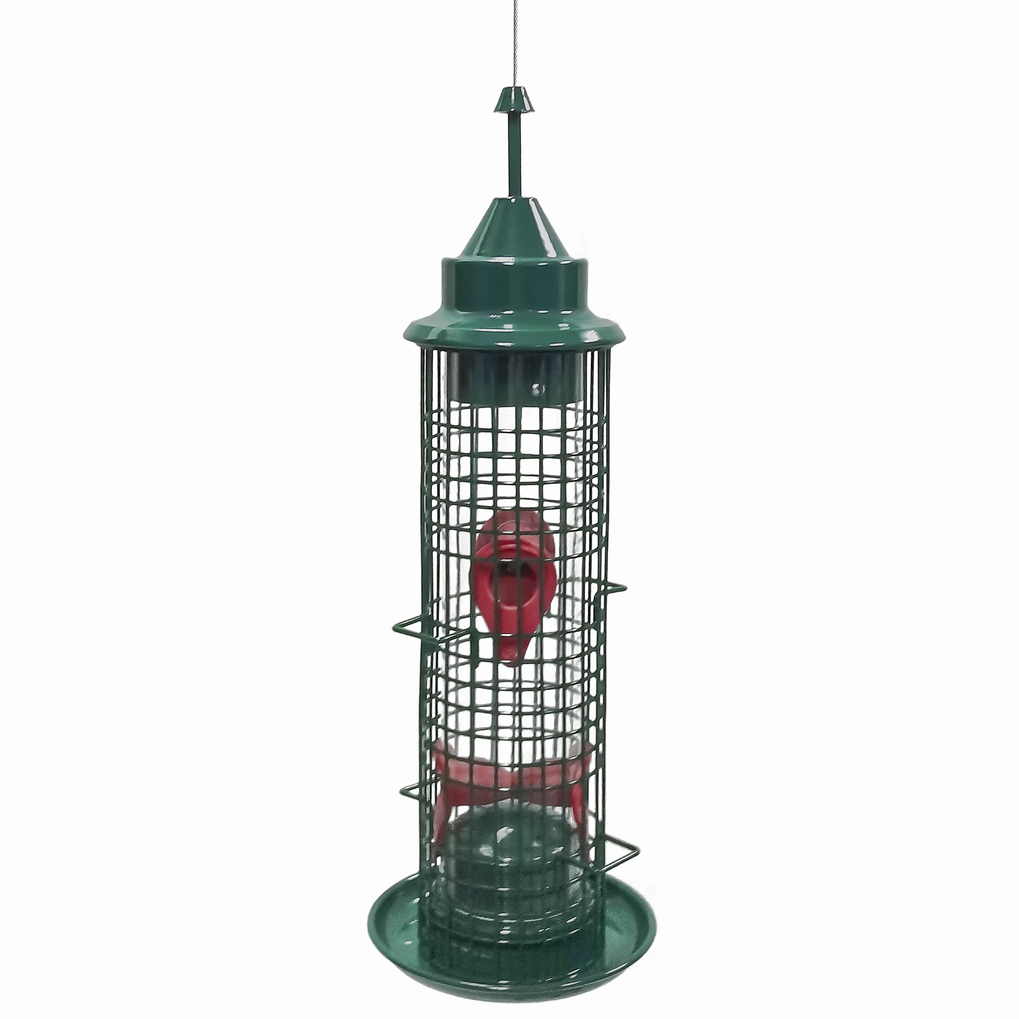 Best-Selling Groene Kleur Eekhoorn Proof Opknoping Plastic Buis Wilde Vogel Feeder Met Metalen Gaas