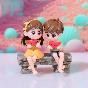 Figurines de couple en PVC en forme de pastèque, 4 pièces, ornements décoratifs pour bureau, voiture, salon, cadeau d'anniversaire - Product Image 3