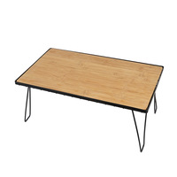 Table pliante d'extérieur en bambou avec plateau en maille, table de camping portable pour barbecue, table de camping, table en maille