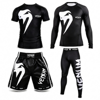 Ensemble 4 pièces noir et blanc : Short de boxe extensible, Rashguard, Pantalon de compression 100% Polyester, Logo personnalisé, OEM ODM, Faible MOQ, Fabricant