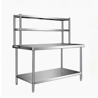 Table de travail en acier inoxydable double couche durable de qualité alimentaire, taille personnalisable, pour cuisine de restaurant