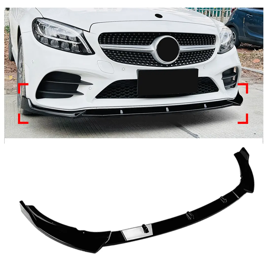 New product Modified ABS Car front bumper lip Glossy Black AMG front lip for Mercedes benz C Class W205 C205 S205 2019-2021