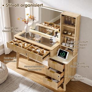 SENYU Coiffeuse moderne en chêne avec miroir éclairé et tiroirs de rangement pour chambre à coucher - Product Image 6