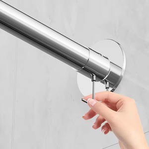 Tringle de douche télescopique en acier inoxydable, style pastoral campagnard, courbée en L, sans perçage, sans clouage - Product Image 4