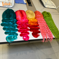 Peluca de Cabello Brasileño Personalizada sin Pegamento, Ondulada, HD, Pre-Desplumada, Rosa y Azul, Rizada, con Encaje Frontal Completo 13x4 para Mujer