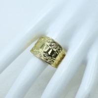 Vintage Ethnischer 18K Vergoldeter Breiter Bandring für Frauen Verzierter Filigran-Statement-Ring