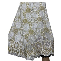 Nouveau tissu sergé 100 % coton pur K/C Lafaya pour dentelle voile broderie florale dorée 5 yards, idéal pour robes de mariée africaines, jupes et textiles de maison
