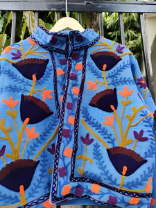 Suzani Printed Woven <b>Quilted</b> Jacket Best Quality Women's Autumn Winter Floral Cotton <b>Single</b> Button - Product Image 2
