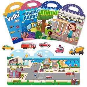 Libro di Attività con Adesivi per Bambini con Diverse Scene: Animali, Oceano e Dinosauri, Adesivi Impermeabili Riutilizzabili Fai-da-Te - Product Image 3