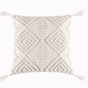Farmhouse Throw <strong>Cushion</strong> <strong>Cover</strong> with Tassel, Cotton Tufted Throw <strong>Rectangular</strong> Pillow <strong>Cover</strong> - Product Image 3