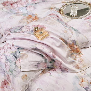 Bộ đồ giường in hoa thiết lập tông màu hồng màu nước thiết kế hoa mềm mại thoải mái trải giường cho phòng ngủ hiện đại - Product Image 4