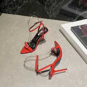 Sandalias de tacón alto puntiagudas para mujer con diamantes de imitación, cinta de PU, hebilla cruzada, sandalias de moda estilo romano, zapatos de mujer - Product Image 5