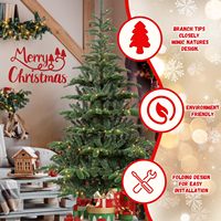 Sapin de Noël Artificiel Premium 2,13 m (7 pieds) en Épicéa, Branches Mixtes PE/PVC 941, 400 Lumières LED Blanc Chaud, Support en Bois Unique, Extérieur