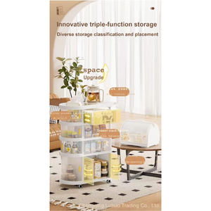 Chariot de rangement portable à roulettes avec tiroirs en plastique pliables, plusieurs niveaux, moderne, pour cuisine, maison, bureau, jardin - Product Image 3