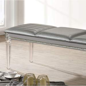 DB Antique Classic Silver Solid Wood Bench with Acrylic Legs and Mirror Accent Contemporary Style <b>Crystal</b> <b>Decor</b> - Product Image 5