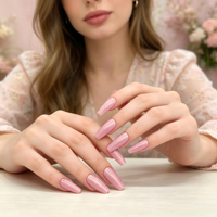 24 faux ongles roses à presser, forme cercueil, motif carré, pré-dessinés, longs, pour mariée