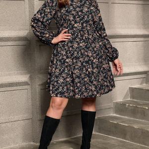 Vestido Casual Elegante Vintage Personalizado con Cuello Redondo, Estampado Floral, Cintura Alta, Holgado, de Manga Larga para Mujer, Otoño - Product Image 4