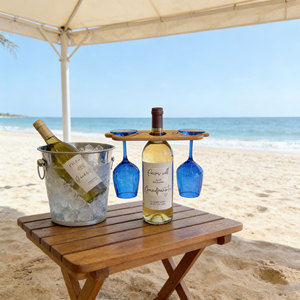 Copas de vino de madera de bambú al por mayor Caddy <span class=keywords><strong>Butler</strong></span> botella de vino antigua y soporte de cristal soporte de encimera para 1 botella y 2 vasos - Product Image 1