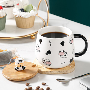 <b>Cute</b> Cow <b>Mug</b> Ceramic Coffee <b>Mug</b> with Lid and Spoon - Product Image 4