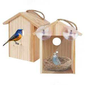 Wholesale Customized Wooden Birdhouse Nest Fully Assembled Wooden Bird House Kit With Transparent Window