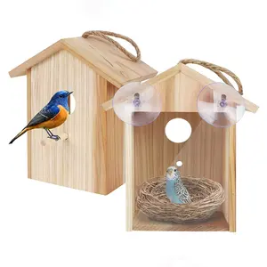Nouveau Kit de Nid d'Oiseaux en Bois Massif Personnalisable Entièrement Assemblé avec Fenêtre Transparente et Fermeture à Bouton - Product Image 1