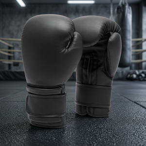 Gants de boxe noirs en PU avec fermeture auto-agrippante pour adultes, équipement de protection unisexe, style standard, ajustement réglable - Product Image 4