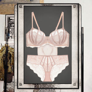 Soutien-gorge trois quarts en dentelle rose pour femme, style français, sans armatures, bretelles réglables, respirant, et culotte taille moyenne respirante - Product Image 3