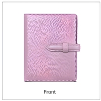 Carnet de planification rechargeable en cuir de vachette grainé Litchi avec emplacements pour cartes, fenêtre d'identification et attache pour stylo