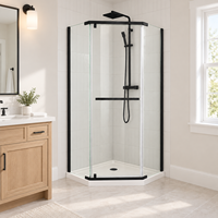 Cabine de douche d'angle de luxe avec porte pivotante en verre transparent et quincaillerie noire pour salles de bain modernes à la maison et à l'hôtel