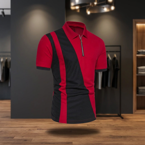 Polo en tricot à manches courtes pour homme, rouge et noir, style décontracté et sportif - Product Image 3