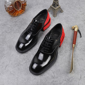 Zapatos de cuero genuino Punta estrecha Zapatos de vestir para hombres Oficina Oxfords Color rojo y negro patchwork - Product Image 2