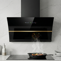 Hotte murale intelligente avec panneau en verre trempé, commande vocale IA, moteur en cuivre, filtre en aluminium et évacuation des fumées écoénergétique