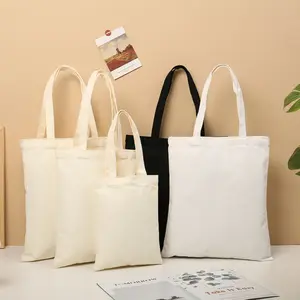 Sac fourre-tout en toile de coton épais blanc uni pour shopping avec impression personnalisée