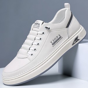 Y3OPA Chaussures en cuir décontractées respirantes pour hommes, bout rond, à lacets, couleur unie, style marche - Product Image 2