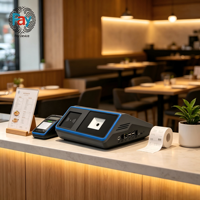 Terminal de point de vente tout-en-un 10,1'' avec écran client, imprimante thermique 58mm, NFC, 4G, Android, 1280x800, 2Go/4Go RAM, SDK, 64Go ROM, pour intérieur