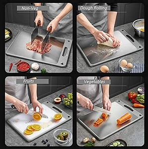 Accessoires de cuisine Planche à découper en métal Planche à découper double face pour la cuisine Ensemble de planches à découper en acier inoxydable - Product Image 4