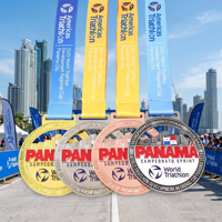 Médailles de sport sur mesure pour triathlon et course de sprint, récompense personnalisée, design 3D Skyline ajouré, émail souple, ensemble or, argent, bronze, prix