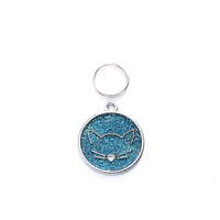 Pendentif de collier anti-évasion pour animaux de compagnie en alliage rond de 25 mm en forme de chat, couleur unie ou époxy scintillant, personnalisable avec des mots