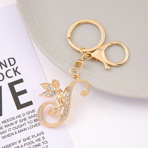 Portachiavi con Lettera Iniziale Corsiva in <span class=keywords><strong>Oro</strong></span> e Argento con Strass, Foglia di Vite e Cristalli, Ciondolo per Borsa per Donne e Ragazze - Product Image 4