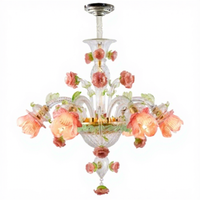 Sur Mesure Moderne Art Nordique Fleur Lustre Contemporain Rose Verre Lampe Économie D'énergie À La Main En Verre De Murano Restaurant