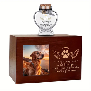 Urna conmemorativa de madera para mascotas Heartfelt con alas de Ángel, forro de franela <span class=keywords><strong>negra</strong></span>, marco de fotos, abalorio de ala y decoración con estampado de <span class=keywords><strong>pata</strong></span> para perros y gatos - Product Image 6