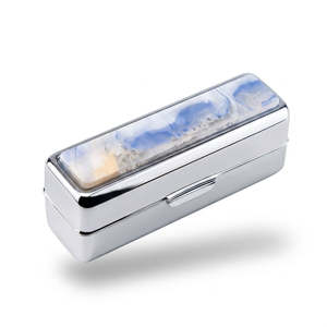 Rectangle Lipstick Case With <b>Mirror</b> Acetate <b>Panel</b> Metal Body Velvet Lining Travel Makeup Organizer - Product Image 2
