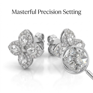 Bague de luxe en or blanc 18 carats avec diamant naturel taille rose, certifiée IGI, sertie halo, pavé quatre pétales, accent perles, cadeau pour femme - Product Image 2