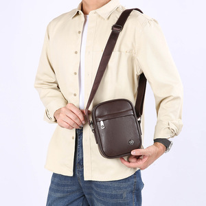 PU Leather Crossbody Phone Bag for <b>Men</b> Vintage Crazy Horse Leather Waist Bag <b>Pouch</b> with Belt Loop Portable Shoulder Bag - Product Image 4
