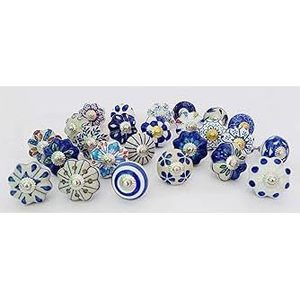 PARIJAT Handicraft Set of 25 Blue and White Hand-Painted <b>Ceramic</b> Pumpkin Cabinet <b>Drawer</b> Handles and Pulls Furniture <b>Knobs</b> - Product Image 3