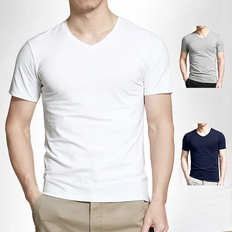 Fitted camisetas para hombre cuello en men high quality v-neck gaun v neck hi vis t-shirts plain sweatshirt tshirt for men v