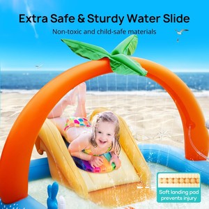 Inflatable Dolphin Water Play Center Kids Backyard Splash Pad with <b>Slide</b> & Sprinkler Outdoor Swimming <b>Pool</b> Toy - Product Image 4