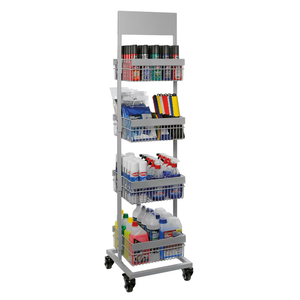 Étagère <span class=keywords><strong>Miniso</strong></span> 4 couches panier en fil métallique présentoir de produit debout au sol avec roues, panier carré avec panneau de logo - Product Image 2