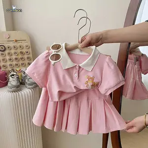 Conyson Baby Sets Clothes Cartoon Bear 2Pcs Short Sleeve+Pleated Wedding Party Skirt Sport Summer Dress Toddler Kids Clothes